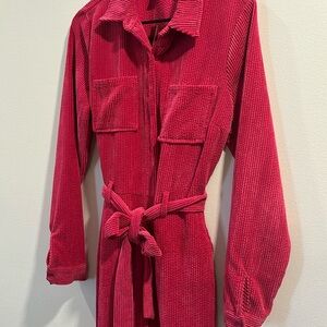 Pink Corduroy Belted Jumpsuit